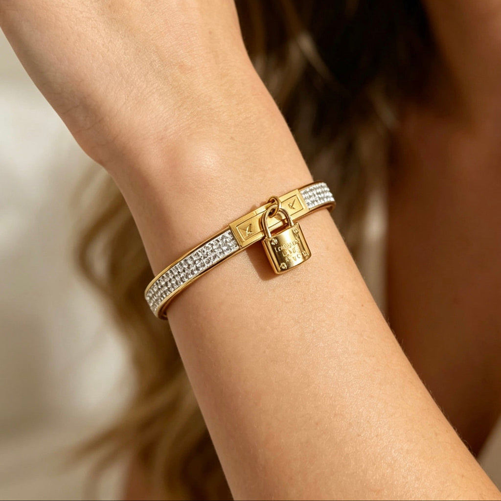 Gold Lock Charm Bracelet